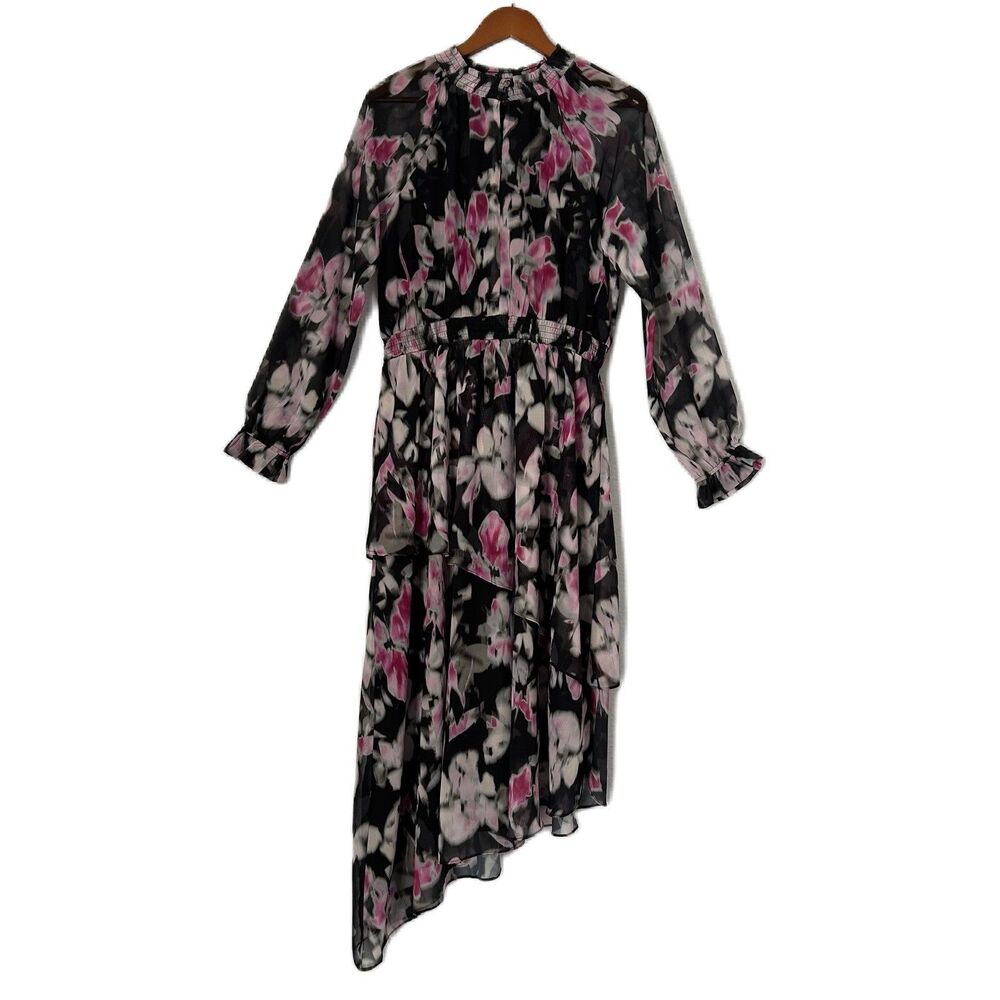 Steve Madden Dress Women L Black Purple Starla Midi Asymetrical Cottage Boho NWT